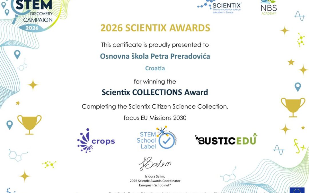 Osnovna škola Petra Preradovića među pobjednicima prestižne Scientix nagrade – sudjelovanje na međunarodnoj radionici u Bruxellesu